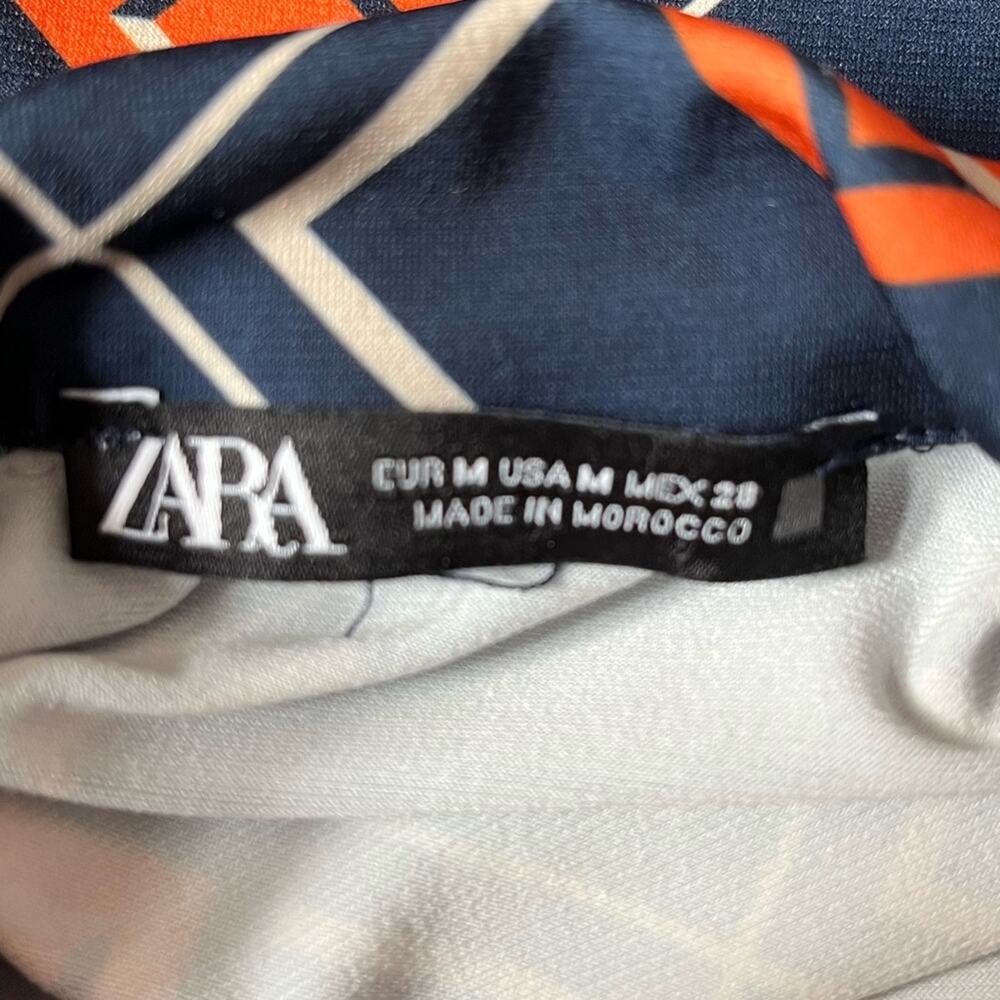 Zara Geometric Shape Pattern Mini Dress Navy Blue Orange White Size Medium - Picture 6 of 7